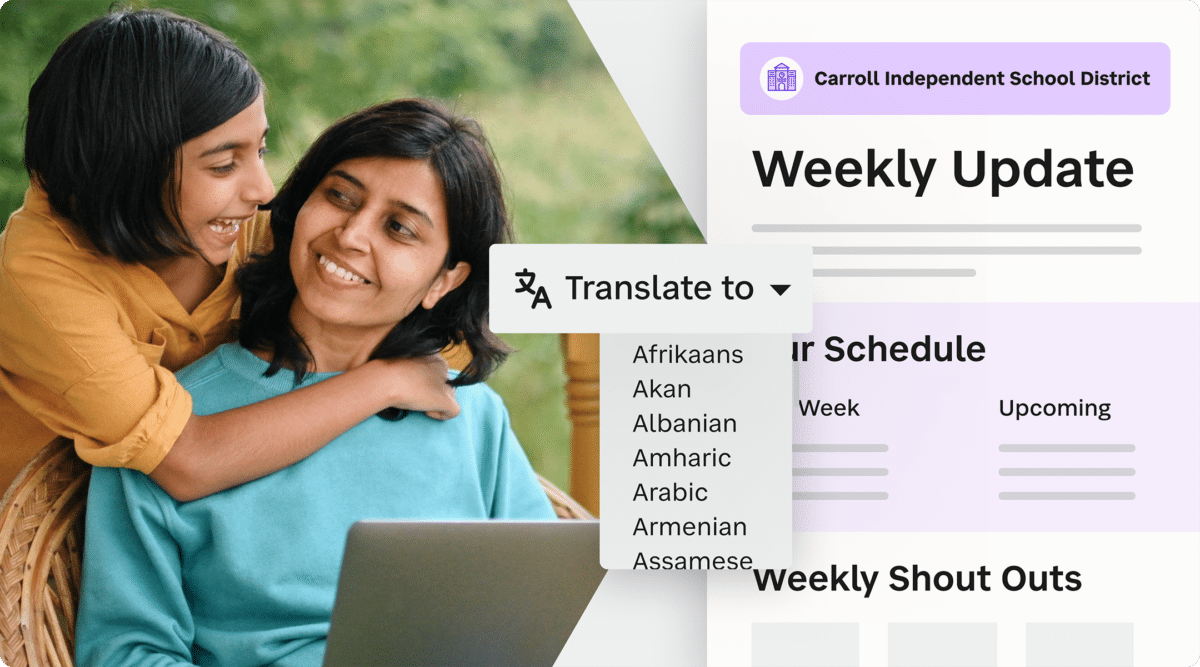 Automatically translate weekly updates to any language so all families can read them