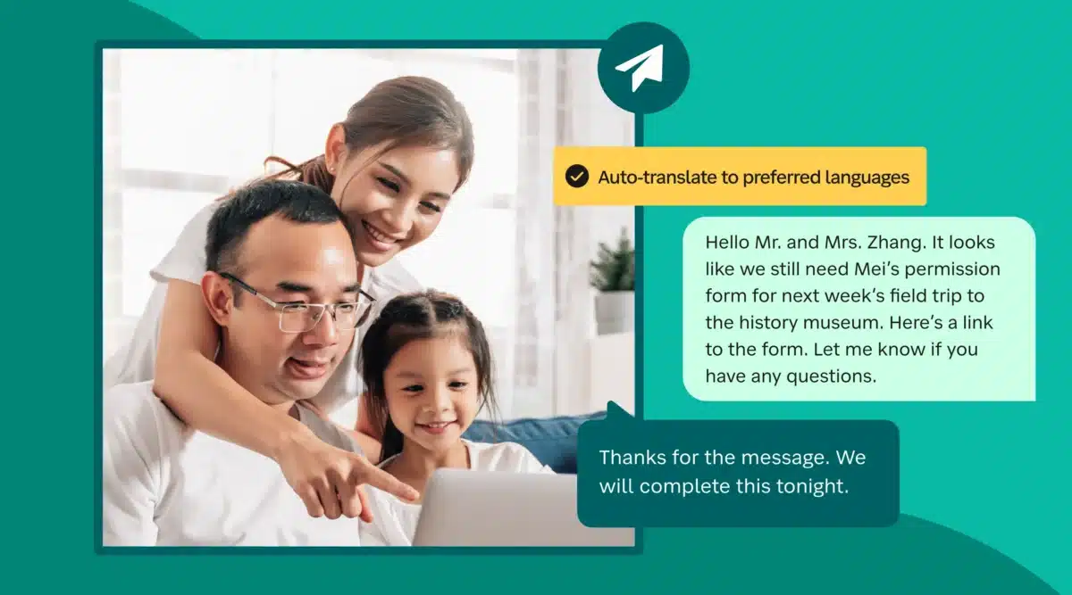 Chat between a teacher and a father of a student being auto translated.
