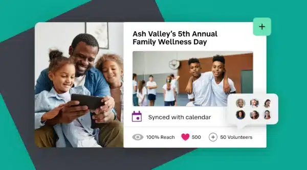 A father and daughters look at an event in their school's calendar on his mobile phone.