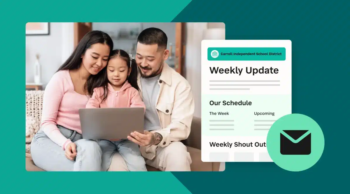 Photo of Families and their daughter using a tablet to check notifications from SchoolStatus software.