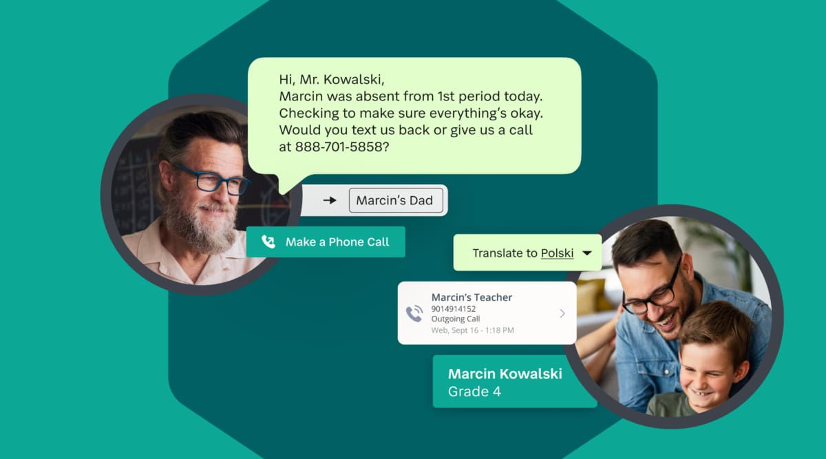 Chat between a teacher and a father of a student being auto translated.