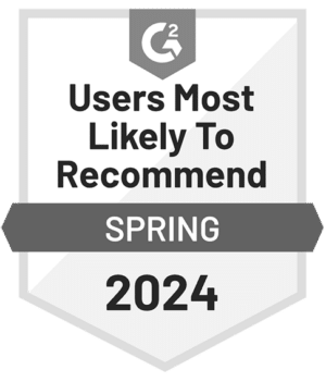 G2 badge for users most likely to recommend in spring 2024