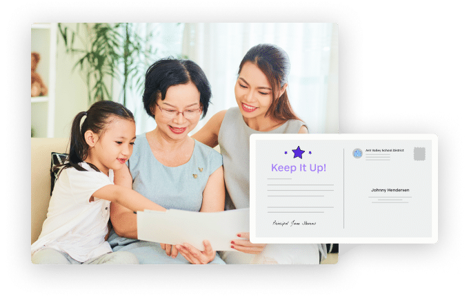 Three women of different ages looking at a student award certificate.