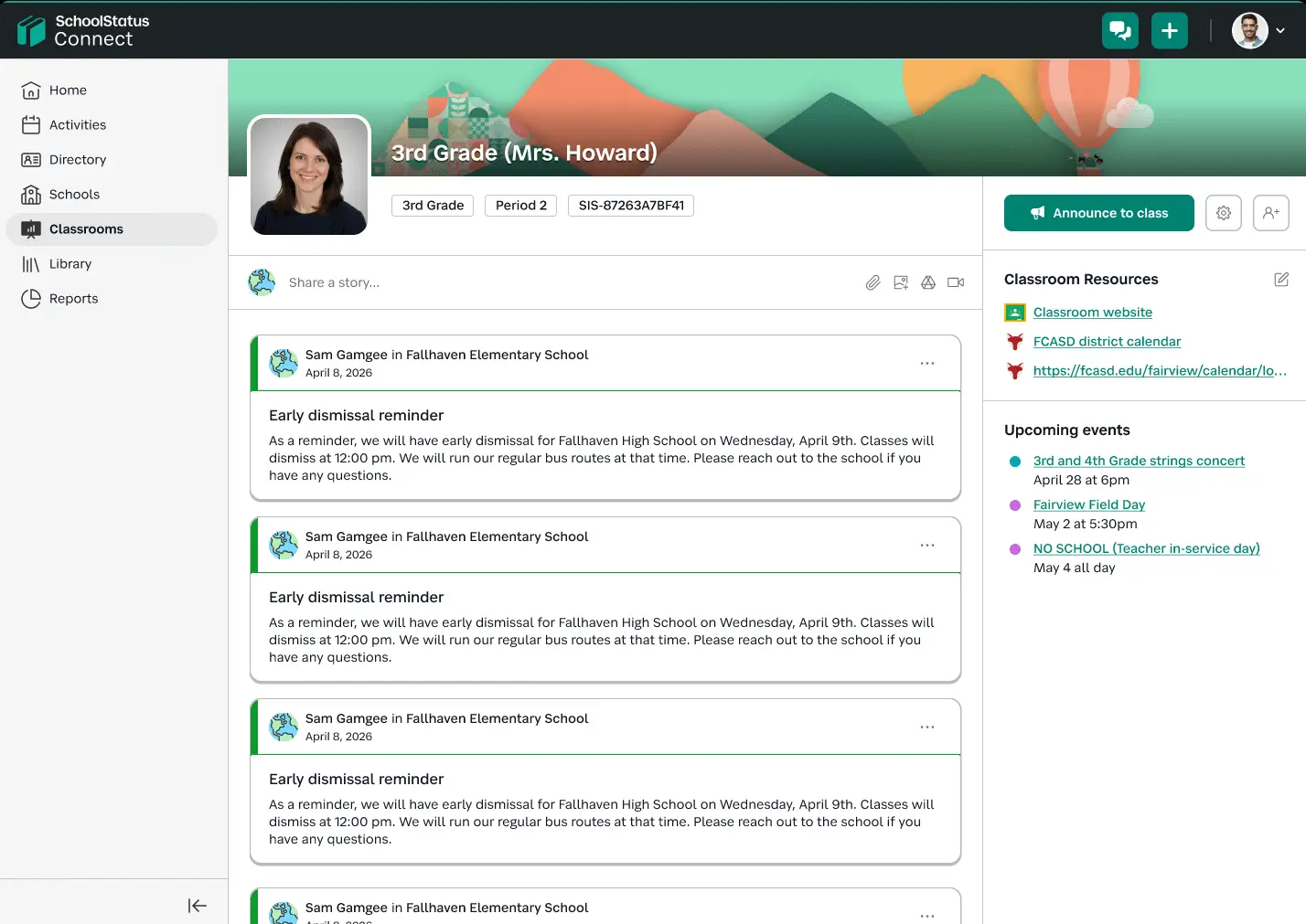 Faster Classroom Announcements in SchoolStatus Connect