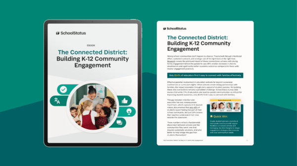 Feature-image-The Connected District_ Building K-12 Community Engagement The Connected District eBook displayed on a tablet.