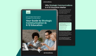 Views of eBook cover and interior pages in a tablet frame on Connect color background