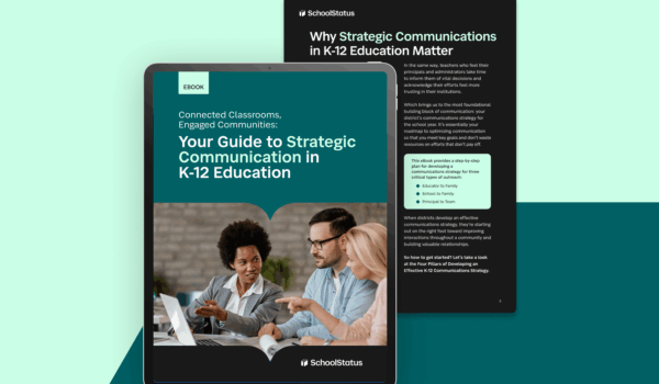 Views of eBook cover and interior pages in a tablet frame on Connect color background