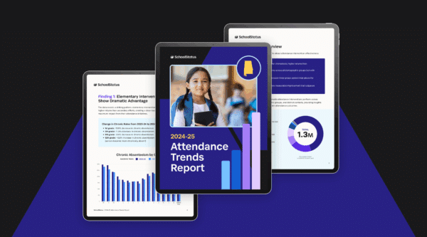 Attendance Trends Report cover on iPad with two pages displayed