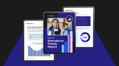 Attendance Trends Report cover on iPad with two pages displayed