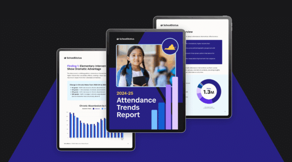 Attendance Trends Report cover on iPad with two pages displayed