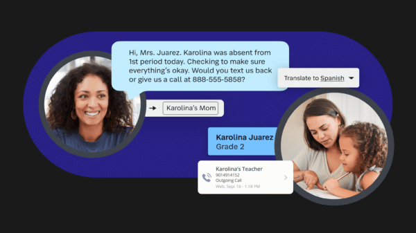 Lumpkin County School District Case Study images showing text messages and phone calls between a school and parent