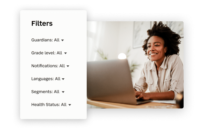 Female teacher uses filter function in SchoolStatus software.