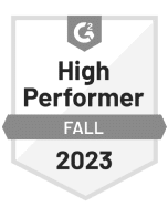 Gray G2 Badge. Text on a badge High Performer Fall 2023.