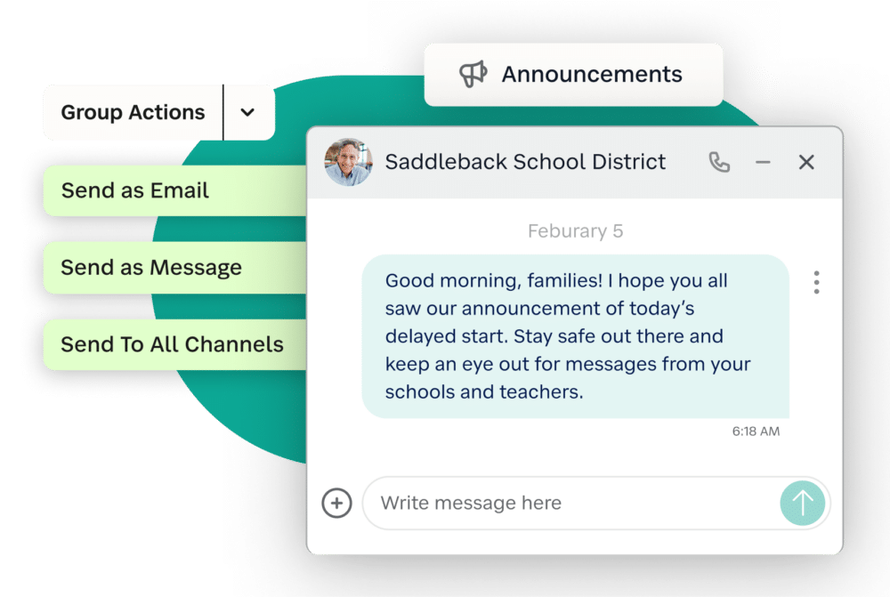 Example of group announcements for SwiftK12 on SchoolStatus Connect
