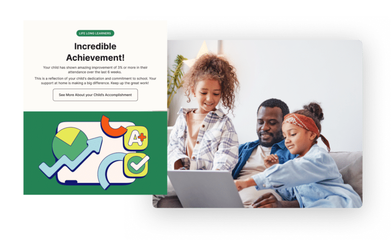 father and two children read an attendance email from school
