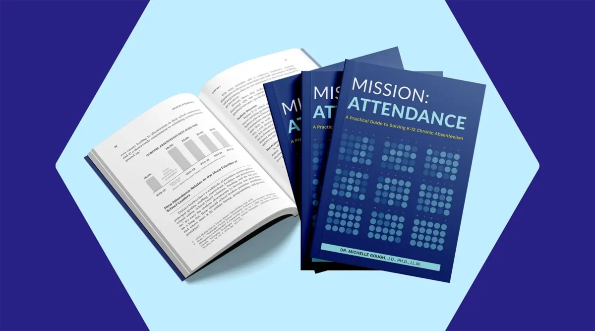 A Kindle showing the cover page of the Mission: Attendance book with a book open showing page in Chapter 1.
