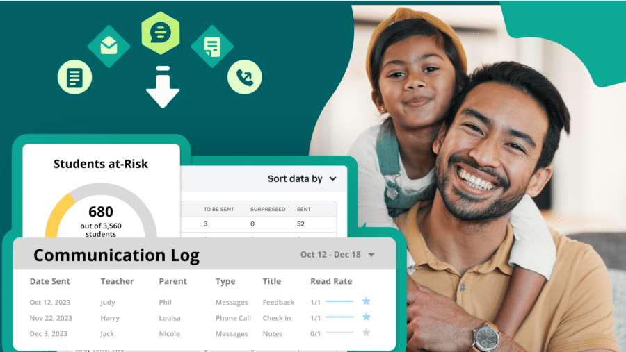 case-study-pass-christian-public-schools Case study with a picture of a man with his son and communication log from SchoolStatus software.
