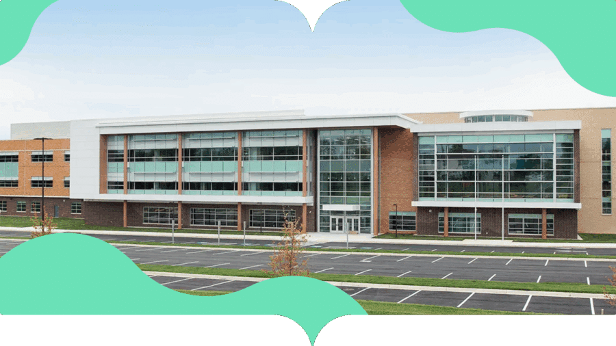 Front view of a high school.