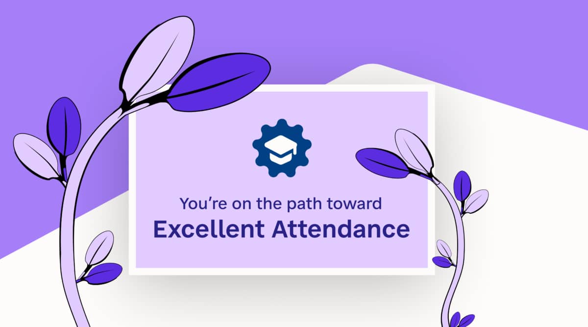 Graph of an Award for Excellent Attendance and two purple flowers.