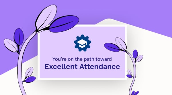 hero – How Prince William County Schools Got an A for Attendance Graph of an Award for Excellent Attendance and two purple flowers.