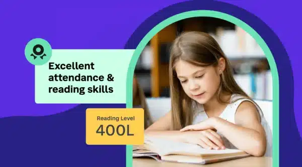 Student reading with announcement that says 