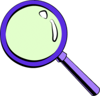 Magnifying glass logo.