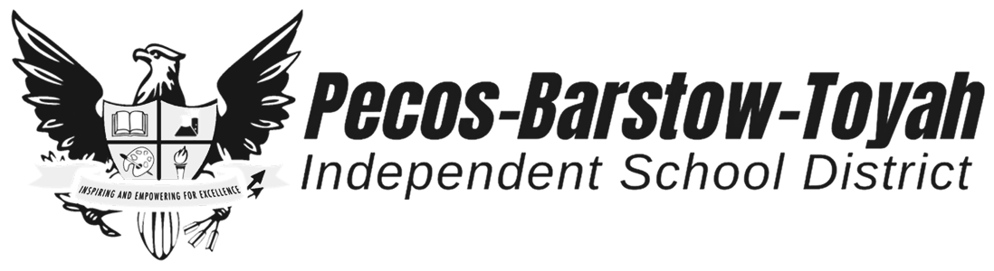 Black and grey color Sign and name of Pecos Barstow Toyah ISD.