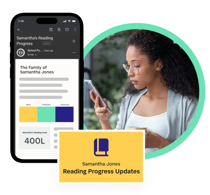 Parent looking at student literacy scores in an email