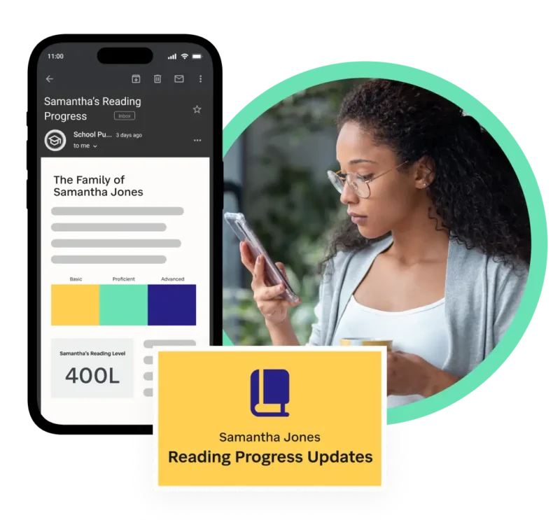 Parent looking at student literacy scores in an email