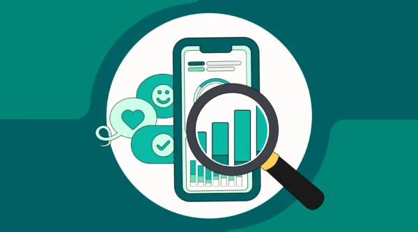 A design of a smartphone with a graph and magnifying glass
