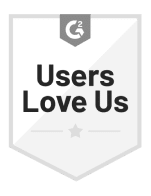 Gray G2 Badge. Text on a badge Users Love Us.