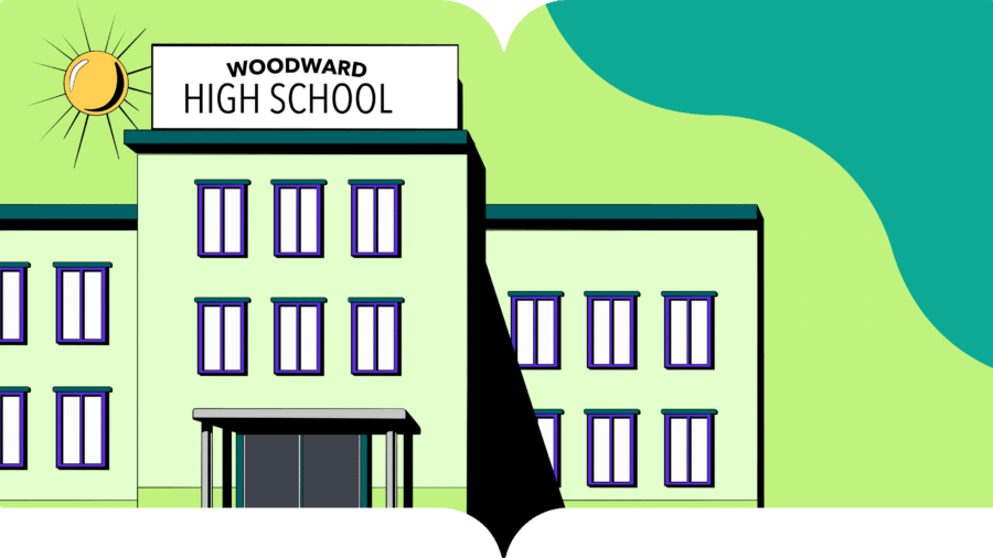 Graphic of a High School and a sun.