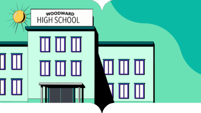 Graphic of a High School and a sun.