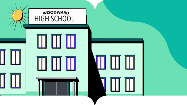 Graphic of a High School and a sun.